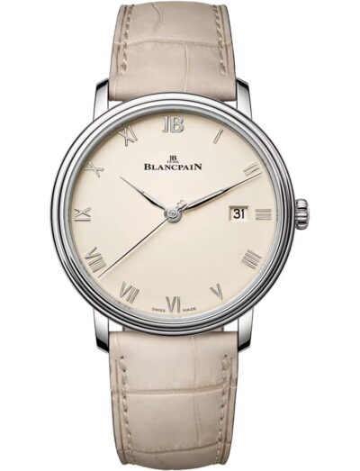 Blancpain wristwatch with stainless steel case, opaline dial and alligator leather strap | Feldmar Watch Co. Blancpain wristwatch with stainless steel case, opaline dial and alligator leather strap