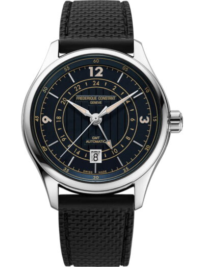 Frederique Constant wristwatch with stainless steel case, navy dial and black rubber strap