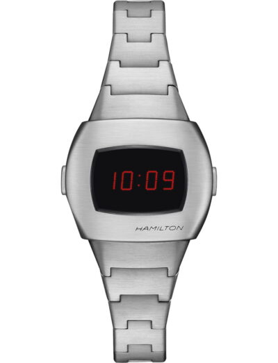 Hamilton wristwatch with stainless steel case and bracelet and red dial