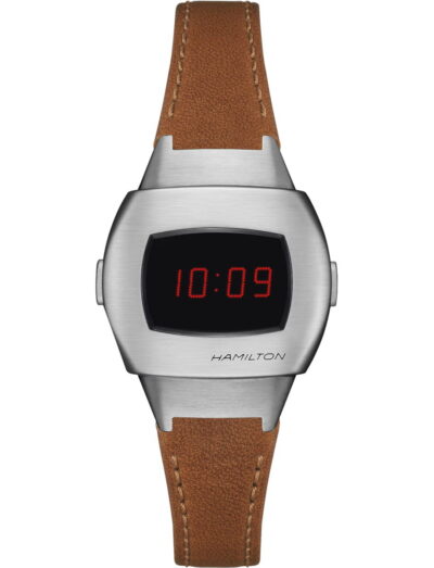 Hamilton wristwatch with stainless steel case, red dial and leather strap