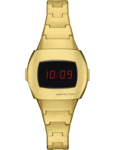 Hamilton wristwatch with stainless steel case and bracelet and red digital dial
