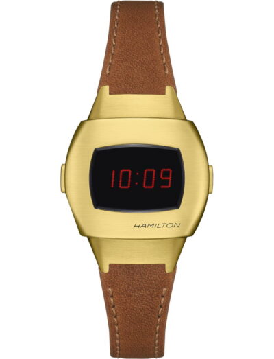 Hamilton wristwatch with stainless steel case, red dial and leather strap