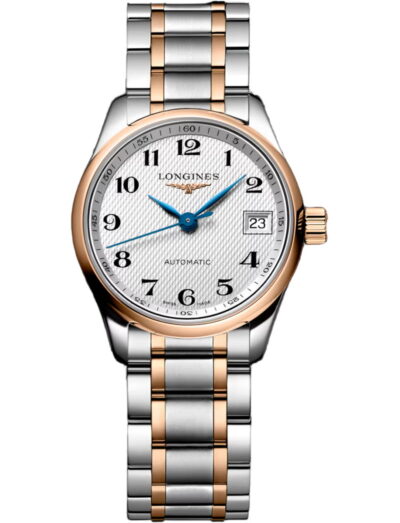 Longines wristwatch with stainless steel and 18k rose gold case and bracelet silver dial