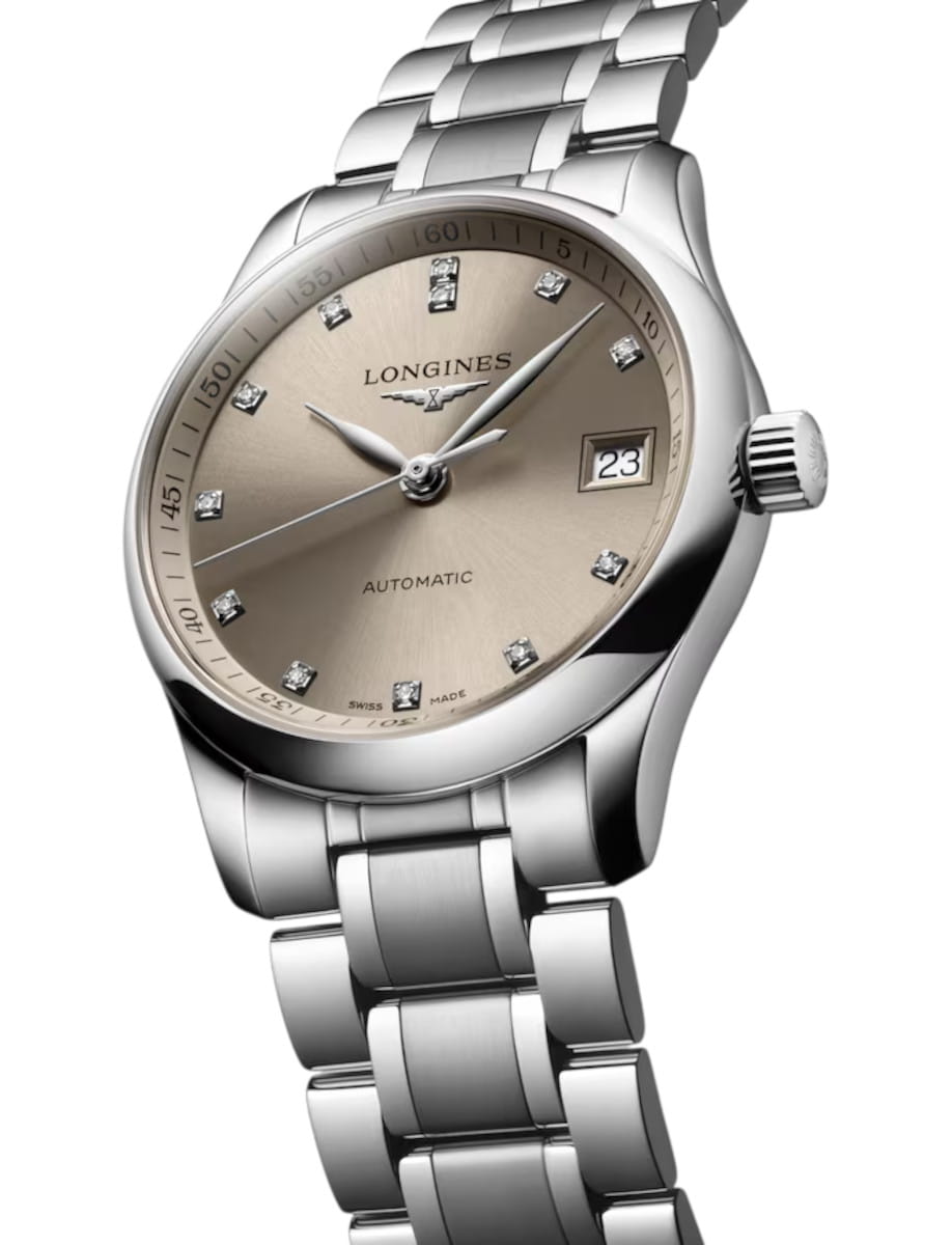 Longines stainless steel automatic wristwatch with diamond hour markers and date display