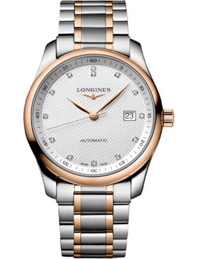 Longines wristwatch with stainless steel 18k rose gold case and bracelet and silver dia | Feldmar Watch Co. Longines wristwatch with stainless steel 18k rose gold case and bracelet and silver dia