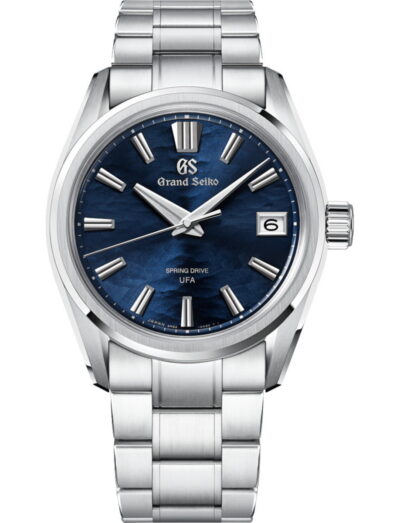 Grand Seiko wristwatch with stainless steel case and bracelet, and blue dial.