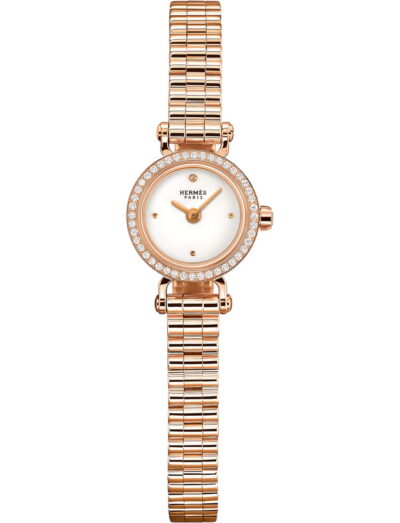 Hermes wristwatch with rose gold case and bracelet and white dial