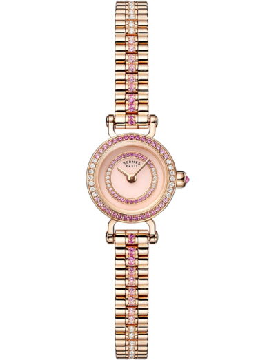 Hermes wristwatch with rose gold case and bracelet and rose opal dial