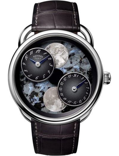 Hermes wristwatch with white gold case, blue pearl dial and alligator leather strap