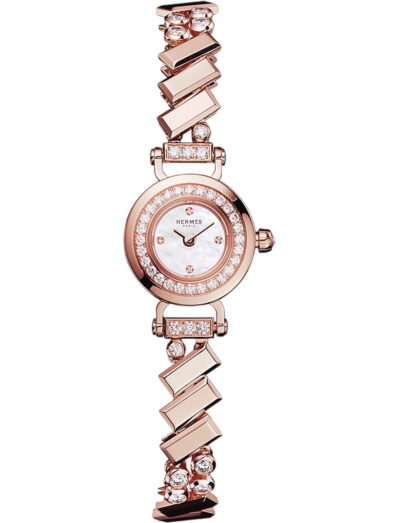 Hermes wristwatch with rose gold case and bracelet and white mother of pearl dial