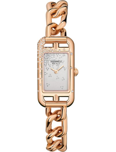 Hermes wristwatch with stainless steel case and bracelet and rhodium plated dial