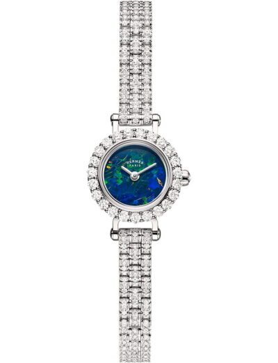 Hermes wristwatch with white gold case and bracelet and blue opal dial