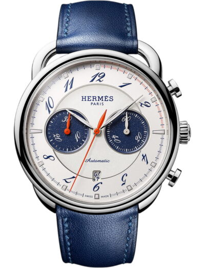 Hermes wristwatch with stainless steel case, white silvered dial and calfskin leather strap