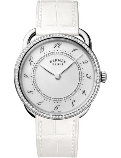 Hermes wristwatch with stainless steel case, white dial and alligator leather strap