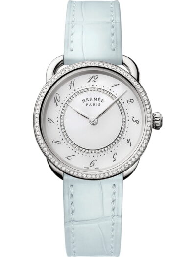 Hermes wristwatch whit stainless steel case, white dial and alligator leather strap