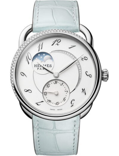 Hermes wristwatch with stainless steel case, silvered dial and alligator leather strap