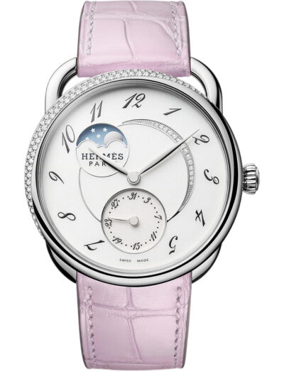 Hermes wristwatch with stainless steel case, silvered dial and alligator leather strap