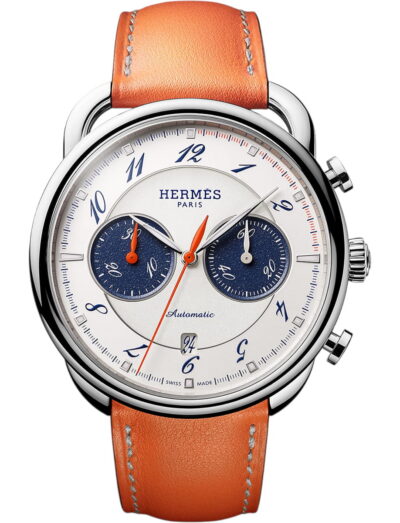 Hermes wristwatch with stainless steel case, white silvered dial and calfskin leather strap