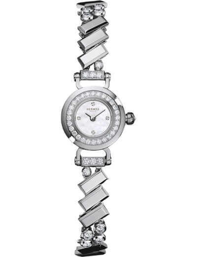 Hermes wristwatch with white gold case and bracelet and white mother of pearl dial