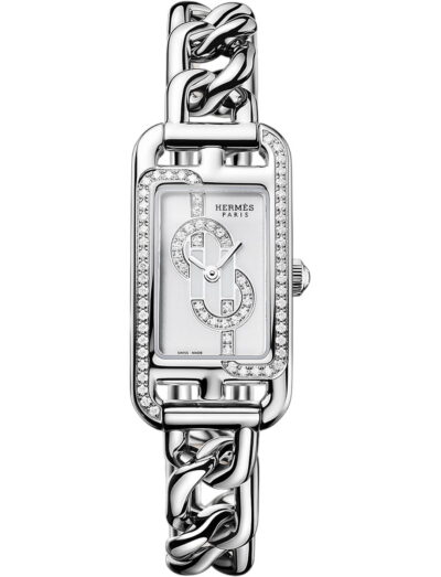 Hermes wristwatch with stainless steel case and bracelet and white dial