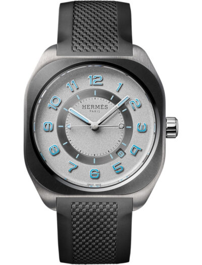 Hermes wristwatch with titanium case, grey dial and grey rubber strap