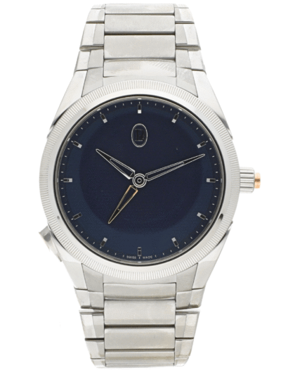 Pre-owned Parmigiani Fleurier stainless steel wristwatch with a blue dial, silver markers, and a right-side crown.