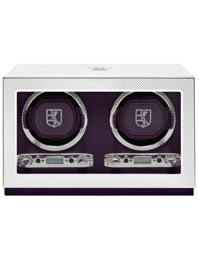 Wolf double watch winder with pure silver plating with a timeless engine-turned pattern