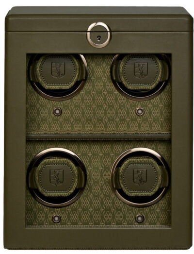 Wolf 4 piece watch winder with plant-based material exterior and recycled jacquard satin interior