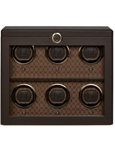 Wolf 6 piece watch winder with plant-based material exterior and recycled jacquard satin interior