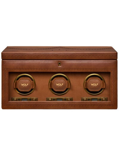 Wolf triple watch winder with storage and recycled burnished plant-based material