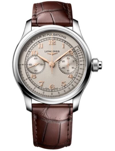 Longines wristwatch with stainless steel case, ivory dial and alligator leather strap