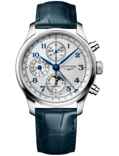 Longines wristwatch with stainless steel case, silver dial and alligator leather strap | Feldmar Watch Co. Longines wristwatch with stainless steel case, silver dial and alligator leather strap