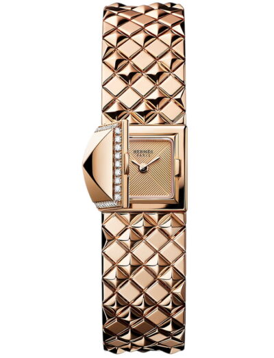 Hermes wristwatch with rose gold case and bracelet and opaline golden dial