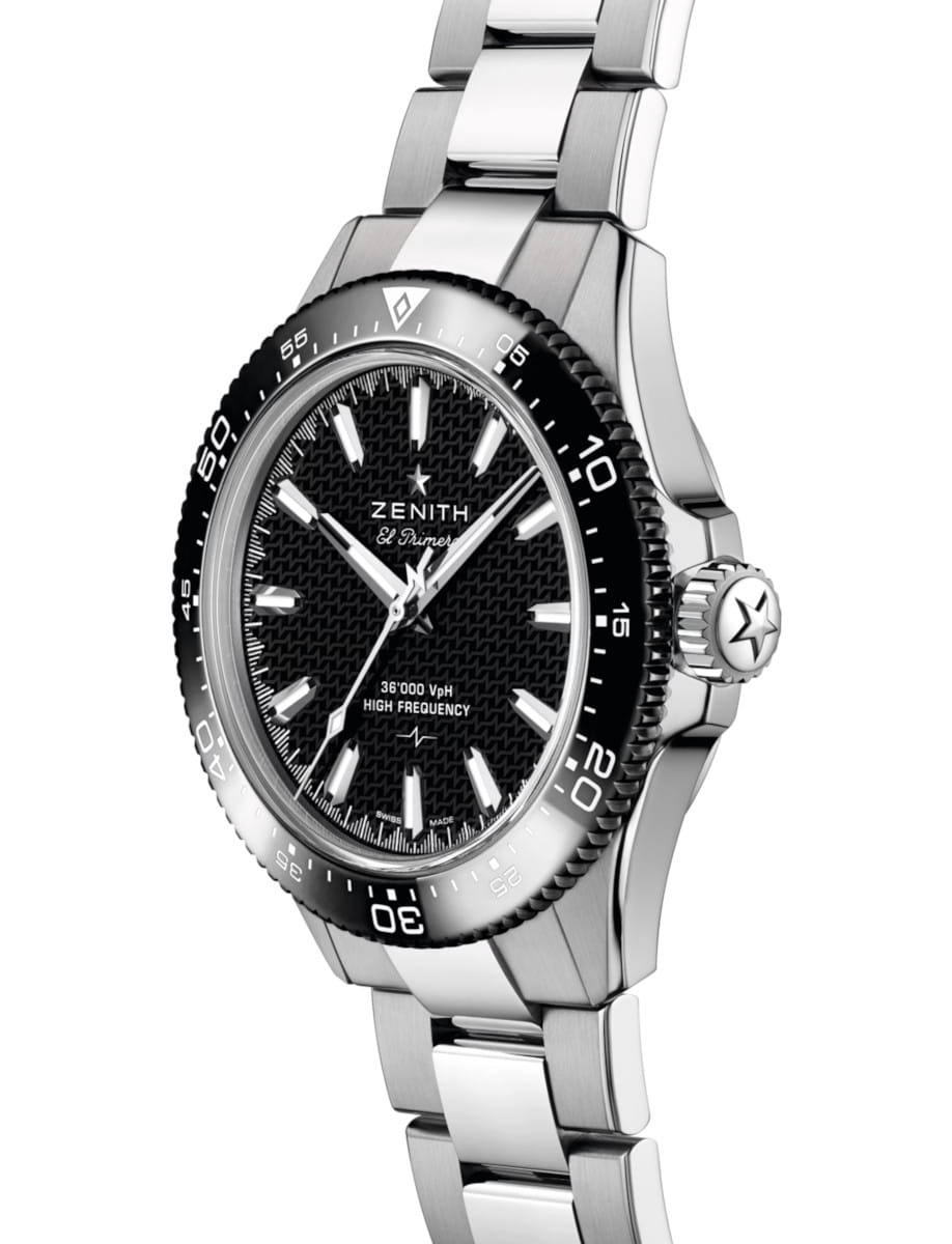 Zenith El Primero stainless steel wristwatch with black ceramic dial and black ceramic bezel
