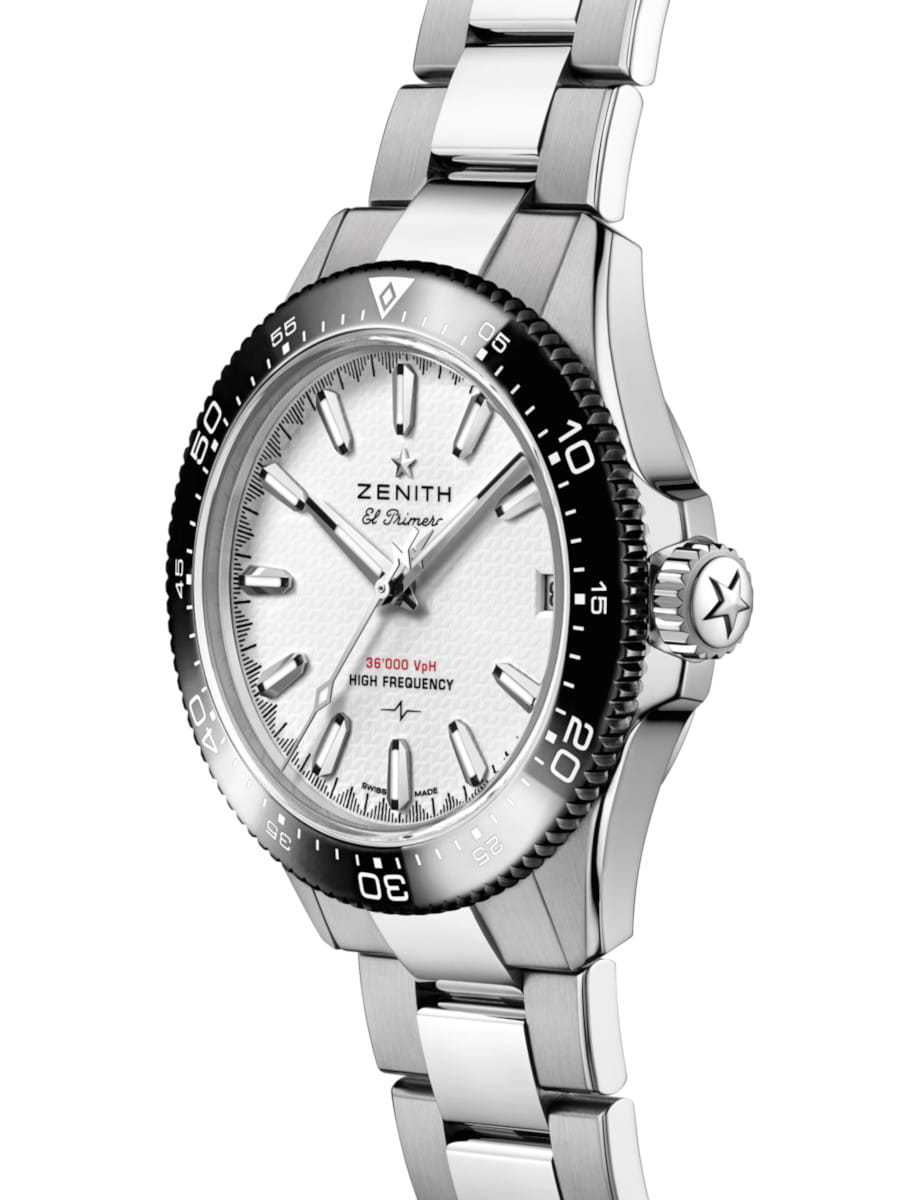 Zenith El Primero stainless steel wristwatch with white ceramic dial and black ceramic bezel