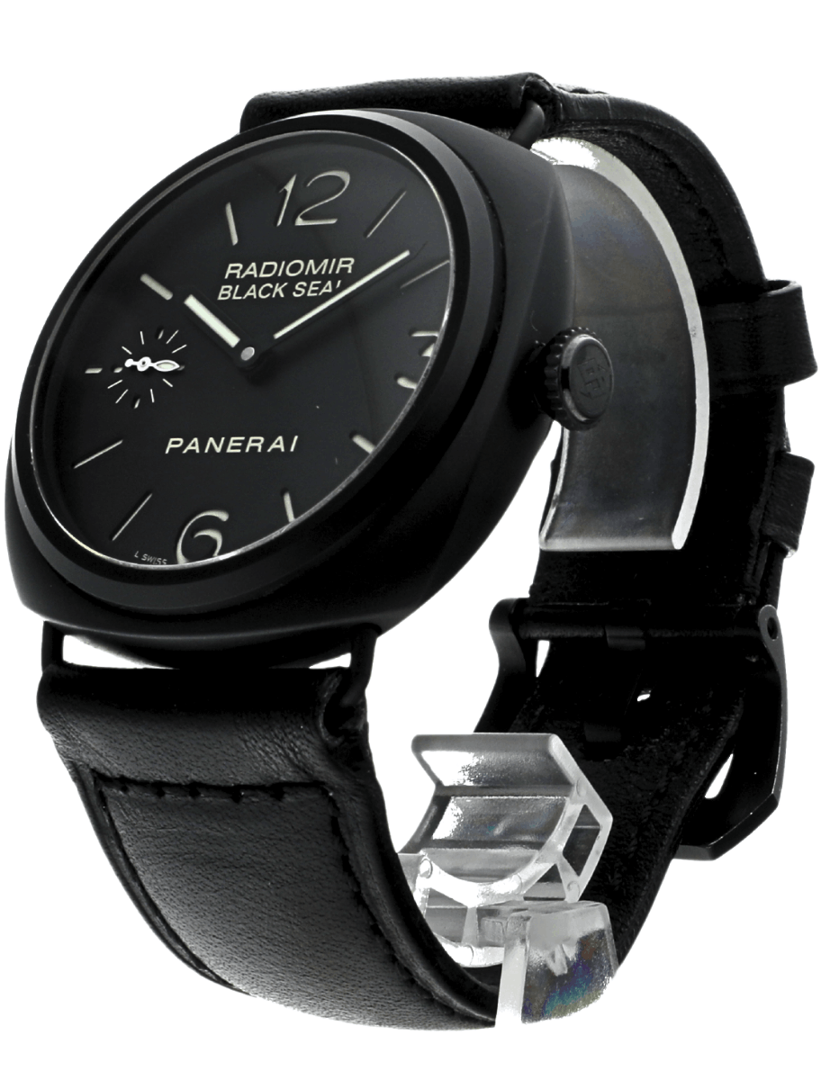 Panerai Radiomir Black Seal wristwatch with black leather strap.