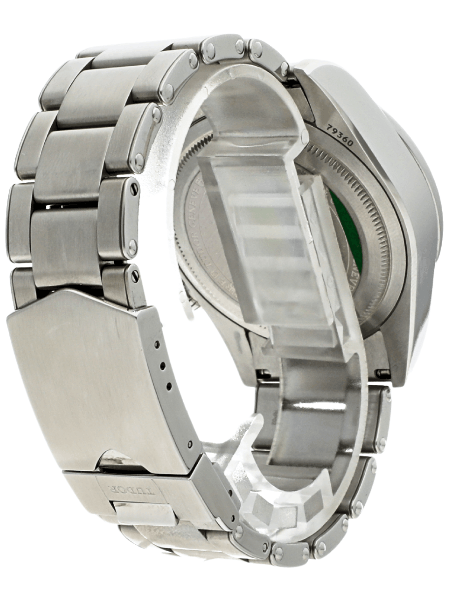 Back view of Pre-owned Tudor wristwatch with stainless steel case and bracelet.
