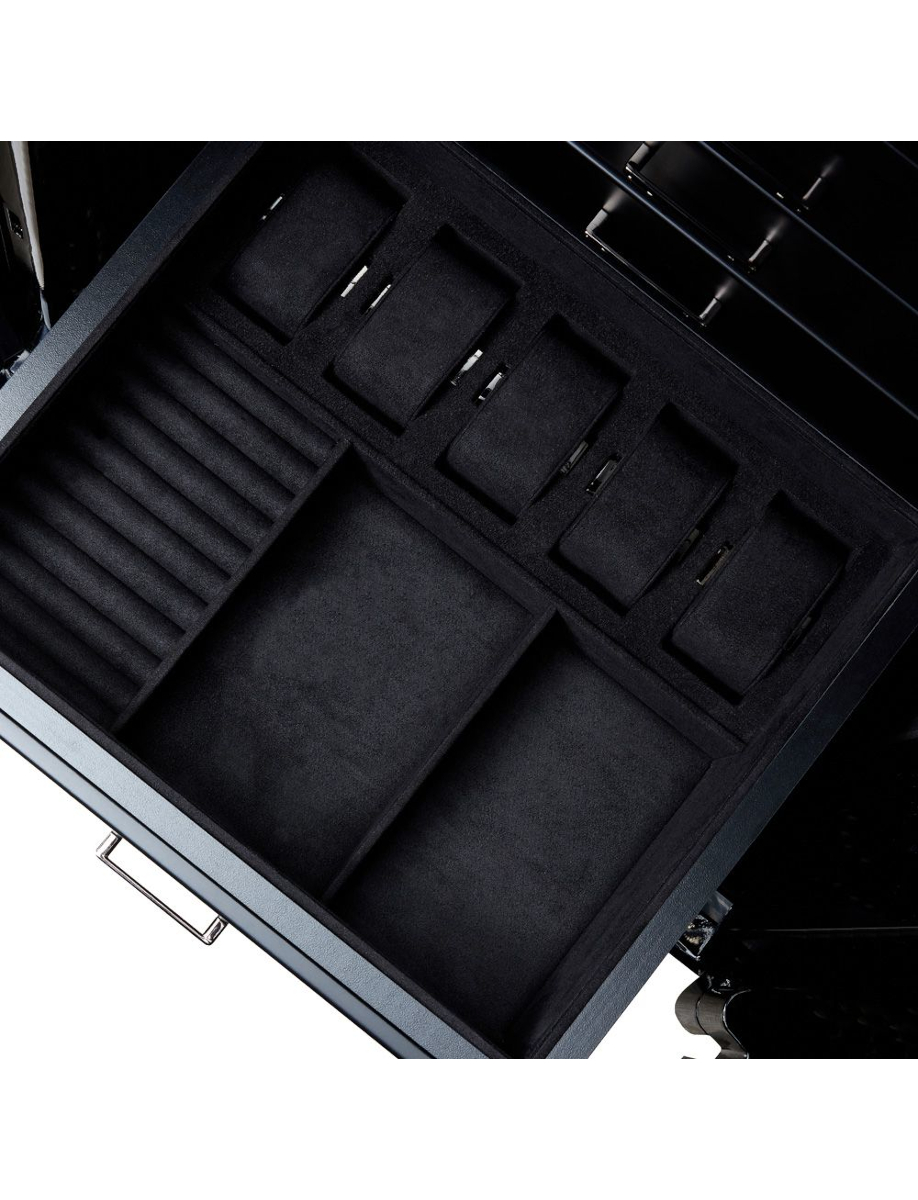 Open drawer of a black Wolf winder safe
