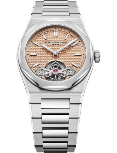 Girard Perregaux wristwatch with stainless steel case and bracelet and 18K solid gold with a “Clous de Paris” pattern dial