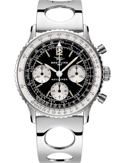 Breitling wristwatch with stainless steel case, black dial and stainless steel bracelet