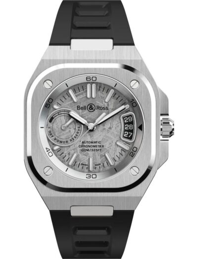Bell & Ross wristwatch with stainless steel case, meteorite dial and black rubber strap