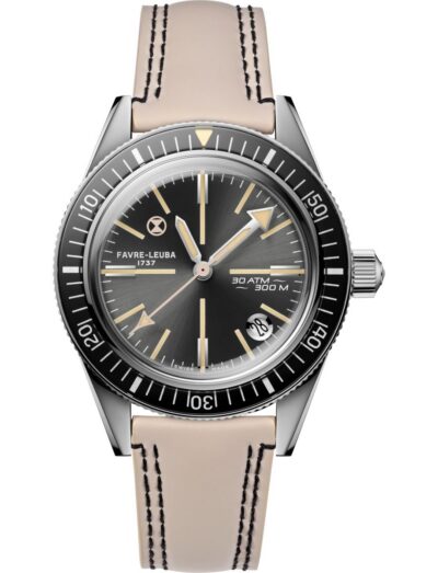 Favre Leuba wristwatch with stainless steel case, grey dial and beige rubber strap