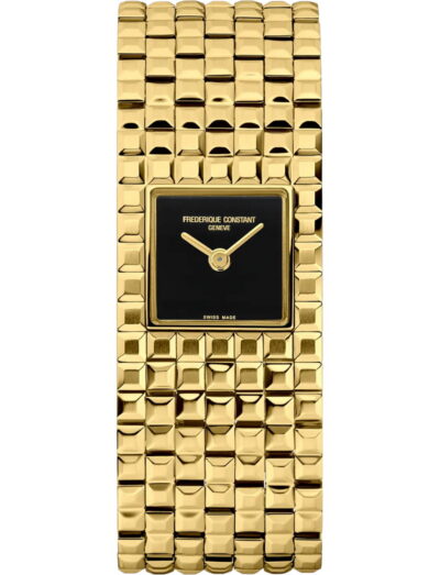 Frederique Constrant wristwatch with gold-tone stainless steel case and bracelet and black dial | Feldmar Watch Co. Frederique Constrant wristwatch with gold-tone stainless steel case and bracelet and black dial