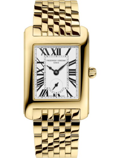 Frederique Constant wristwatch with gold tone stainless steel case and bracelet and white dial