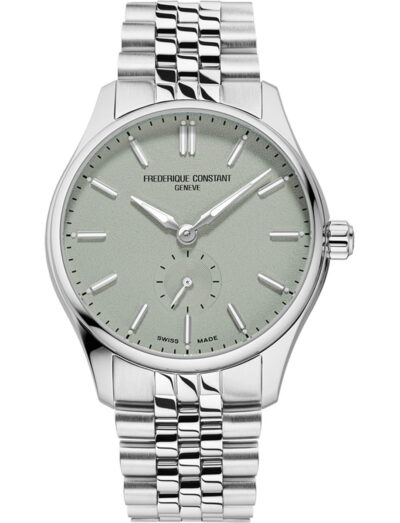 Frederique Constant wristwatch with stainless steel case and bracelet and green dial | Feldmar Watch Co. Frederique Constant wristwatch with stainless steel case and bracelet and green dial
