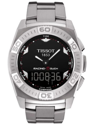Tissot wristwatch with stainless steel case and bracelet and black dial