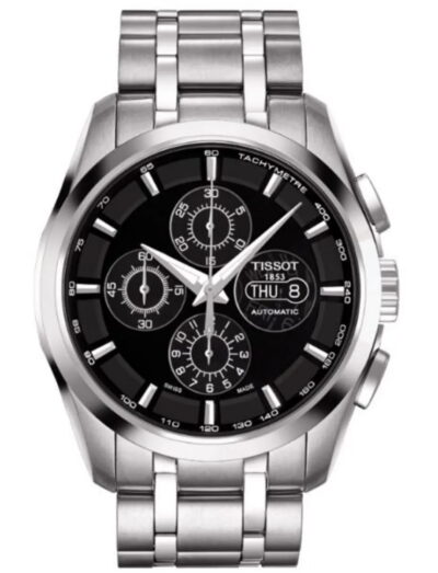 Tissot wristwatch with stainless steel case and bracelet and black dial