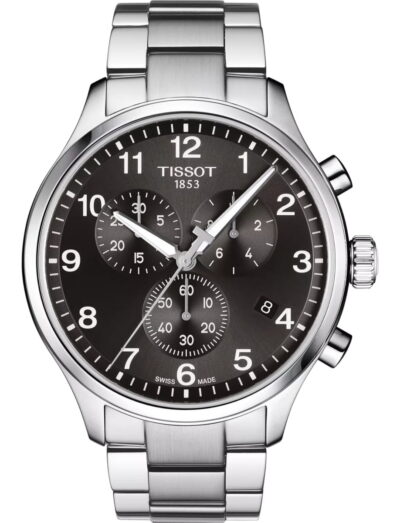 Tissot wristwatch with stainless steel case and bracelet and black dial