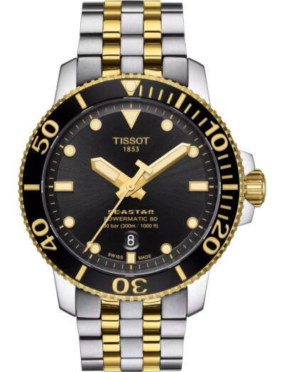 Tissot wristwatch with stainless steel case and bracelet and black dial
