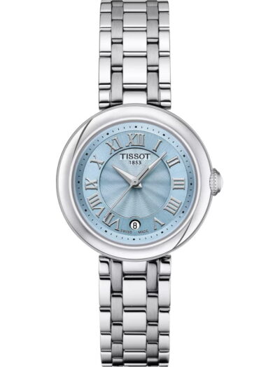 Tissot wristwatch with stainless steel case and bracelet and blue mother of pearl dial